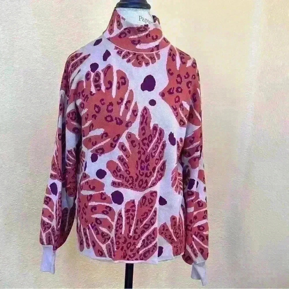 Fate “Coral Palm” Print Mock Neck Sweater With Balloon Sleeves Small NWOT! - Picture 5 of 8